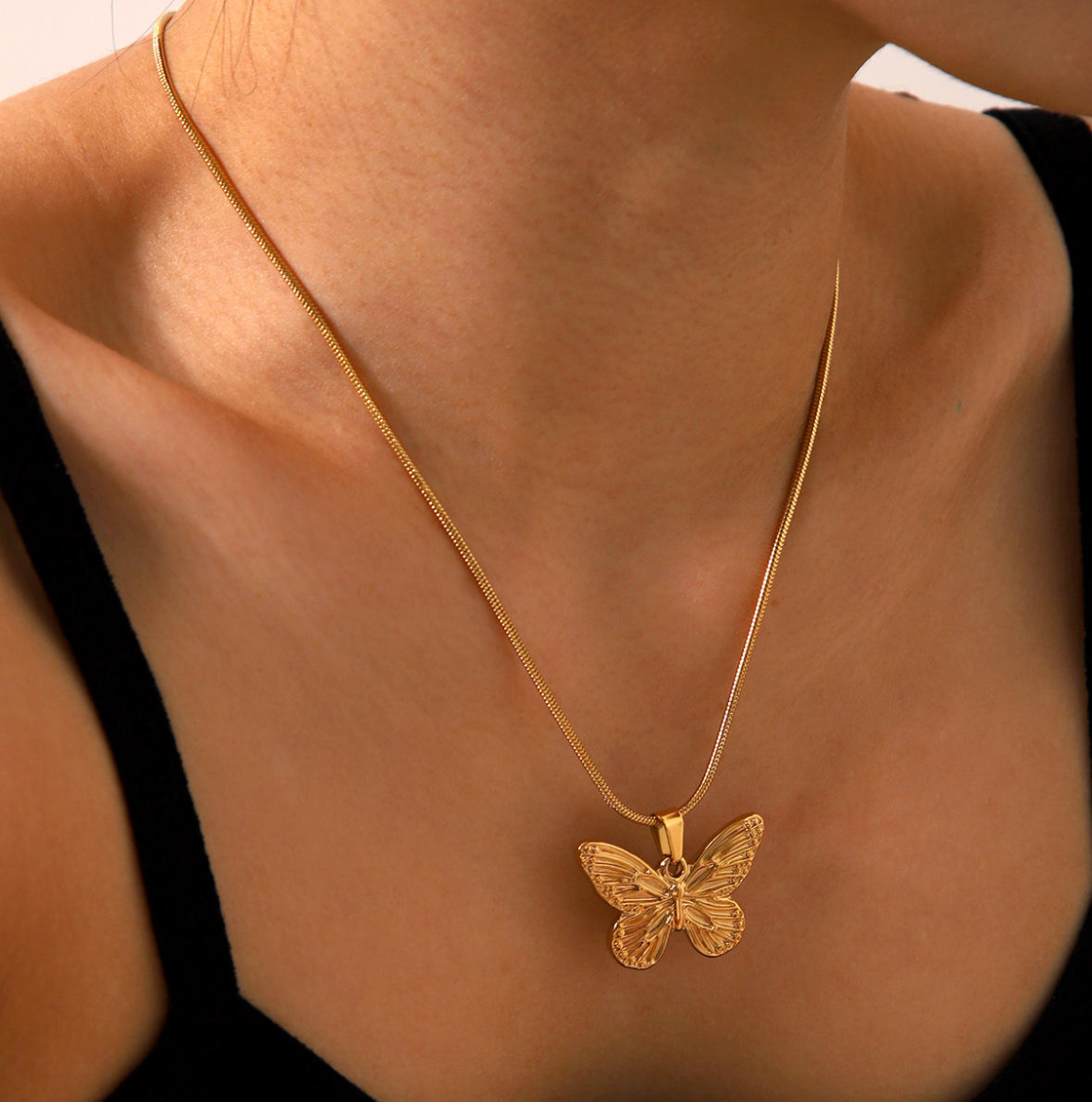 Gold butterfly baari necklace gold plated 18k stackable modern statement from baari jwellery shopbaari