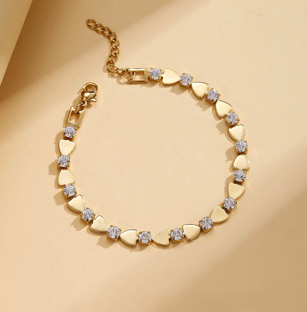 inaya heart bracelet from shopbaari or baari jwellery for daily wear for girls anti tarnish gold plated ater proof everydaywear