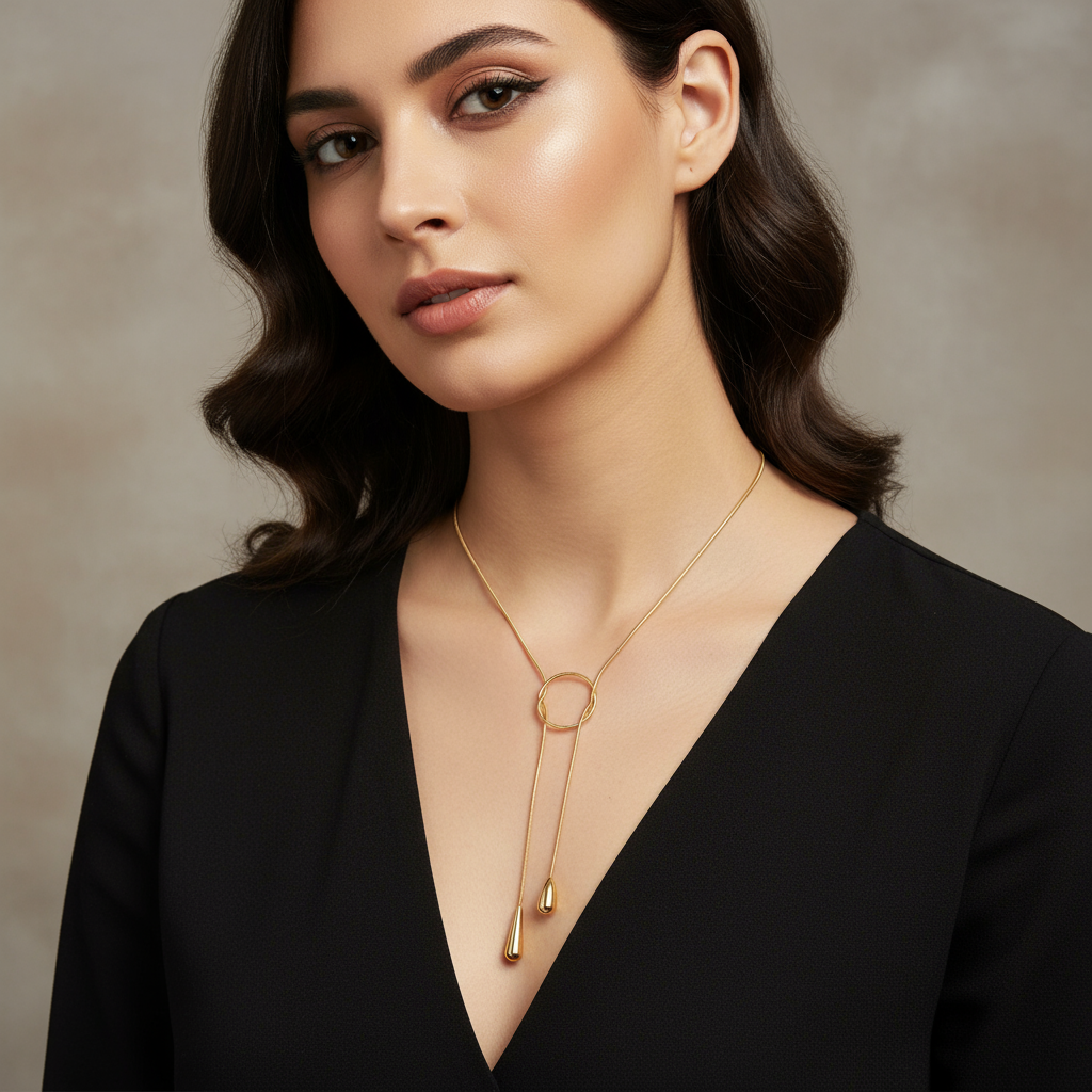 baari jwellery cascade necklace gold plated long necklace 