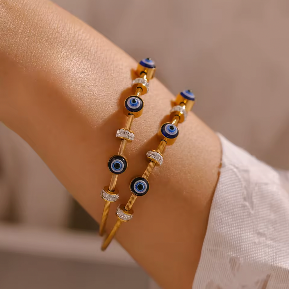 shopbaari has classic evil eye braclets gold plated and hot i nthe market 
