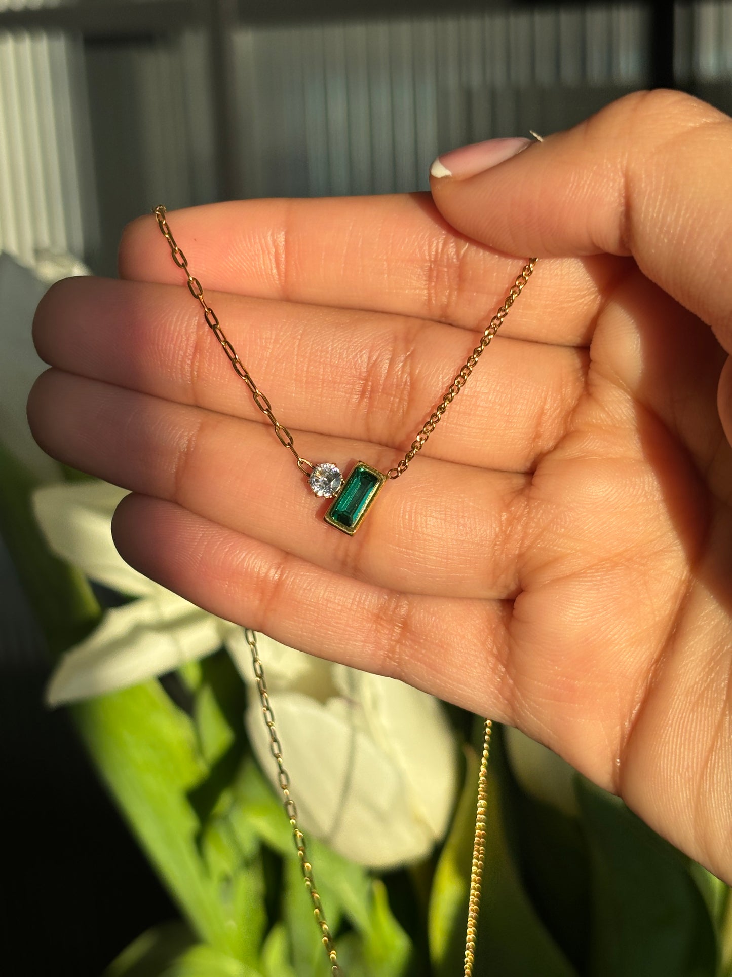 Emerald Solitaire Charm Necklace