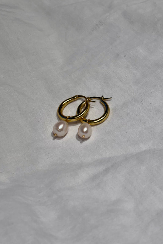 Pearl drop minimal hoop earrings