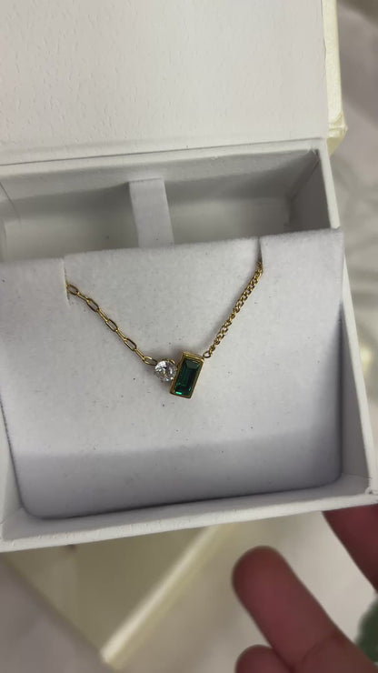 Emerald Solitaire Charm Necklace